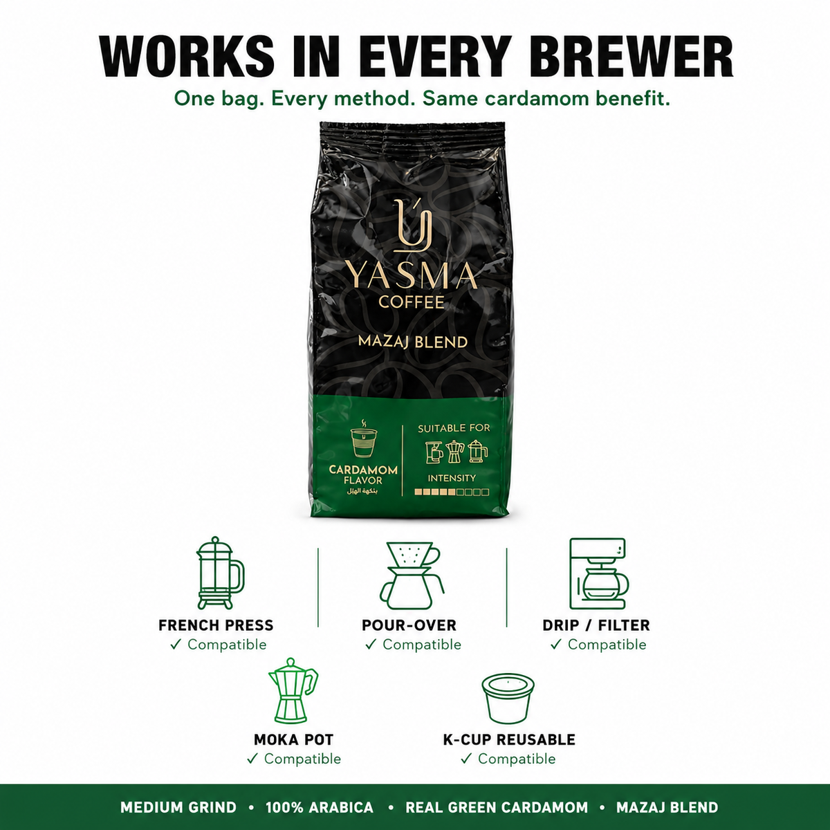Mazaj Blend Ground Coffee - Cardamom-Infused